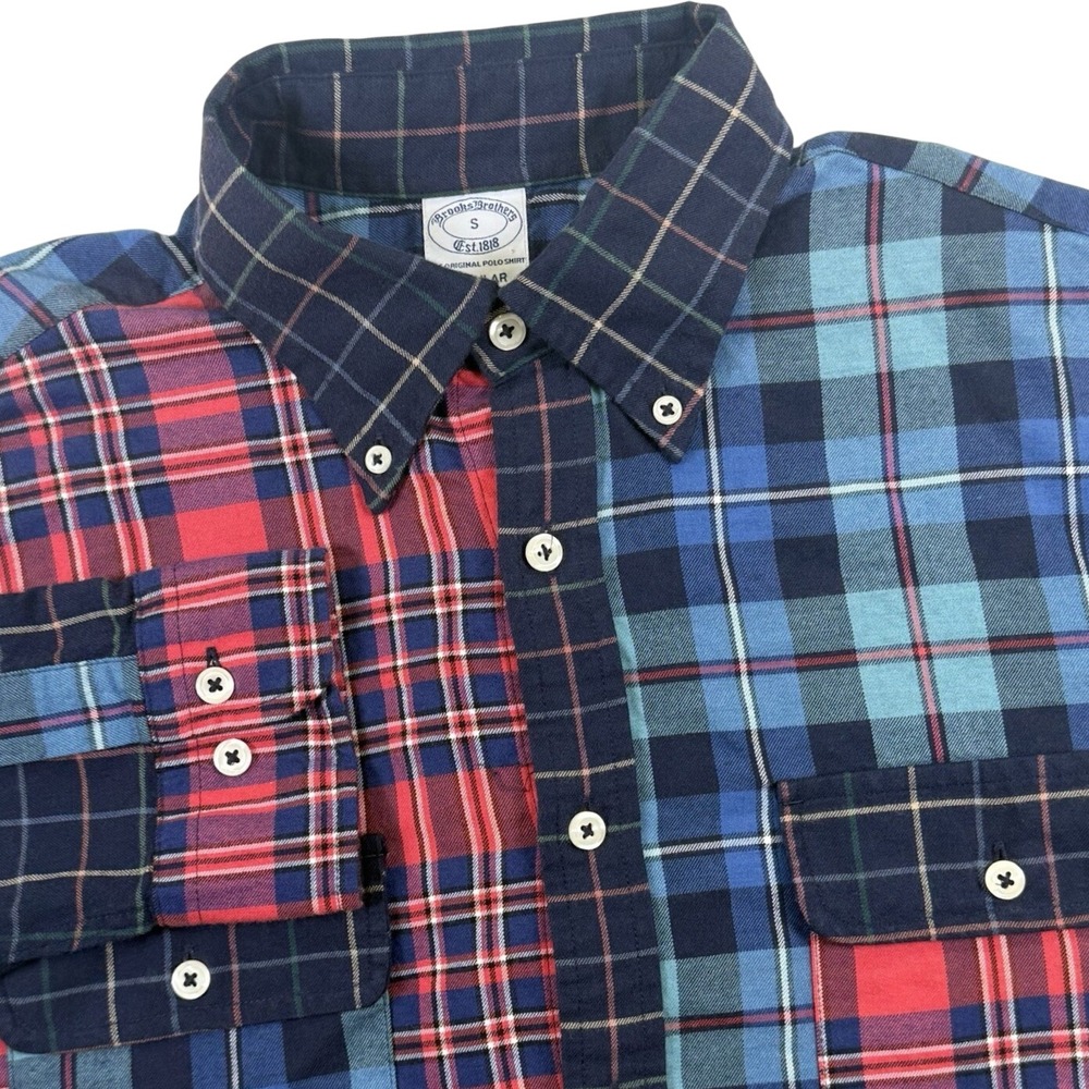 Brooks Brothers Button Down Flannel Shirt Men S Red Madras Plaid Patchwork Wool